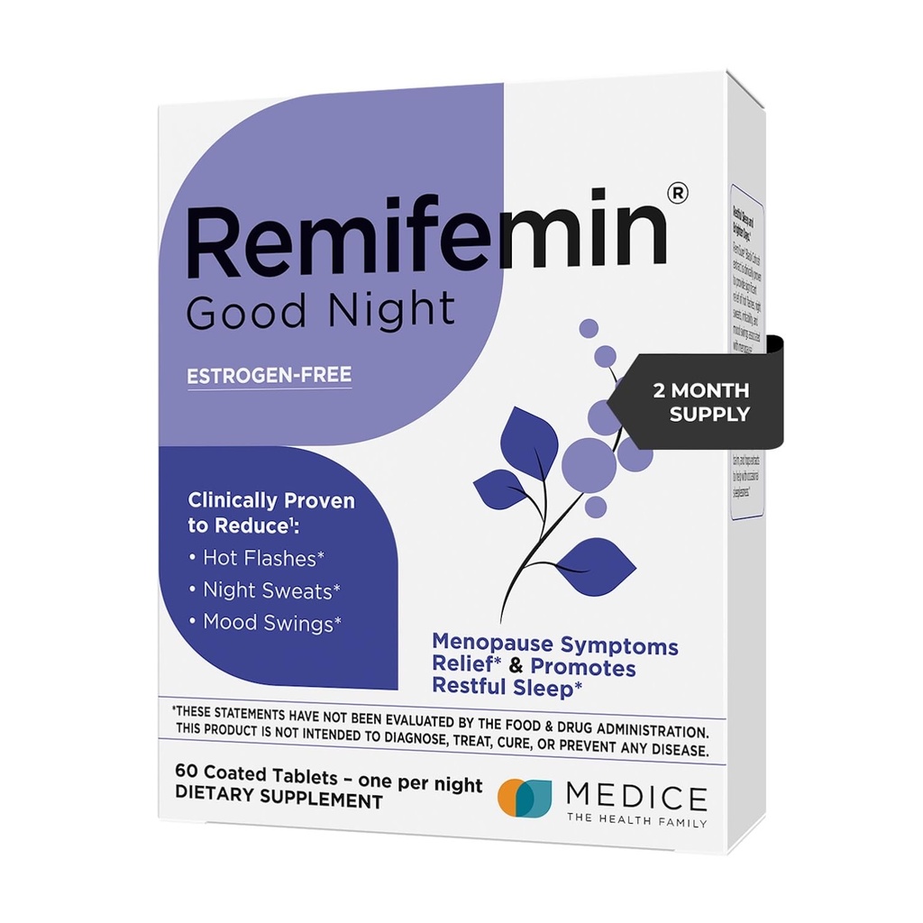 Remifemin Bonne nuit - Symptômes de la ménopause Relief & Reposful Sleep Support - Ingrédients cliniquement prouvés - Suppléments de la ménopause - Cohosh noir - Sans œstrogène - Fabriqué en Allemagne - 60 comprimés