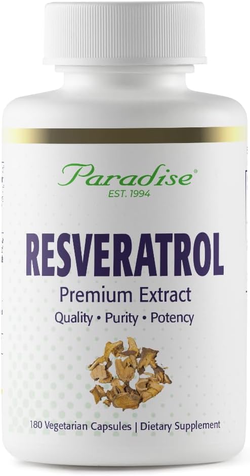Resvératrol Paradise Herbes, Antioxydant, Super Potent, Ultra Pure, Vegan, Non OGM, Sans gluten, 180 Capsules végétariennes