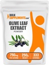 BulkSupplements.com Poudre d'extrait de feuille d'olive - supplément à base de plantes, source antioxydante, poudre de feuille d'olive - sans gluten, 750mg par portion, 250g (8,8 oz) (paquet de 1)