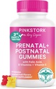 Fécondité de la Storque Rose + Vitamines Gommy prénatales + Vitamines Gommy postnatales – Soutien à la maternité complète – Multivitamines avec folate, vitamine B, zinc et biotine – 60 Gommies de fruits assorties