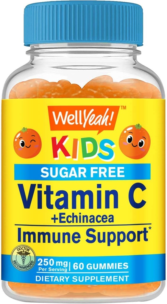 WellYeah Echinacea (5 mg) with Vitamin C (250 mg) Sugar Free Gummies for Kids|Immune Support Supplement | Orange Flavor | 60 Count