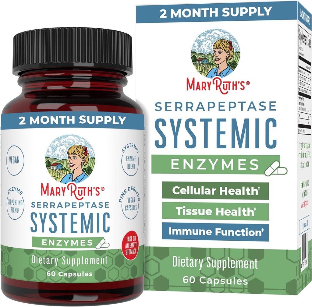 MaryRuth Organics Serrapeptase Enzymes Capsules | Up to 2 Month Supply | Enzyme Supplement for High Potency Sinus Relief Pills| Tissue Health and Cellular Health | Vegan | Gluten Free | 60 Count