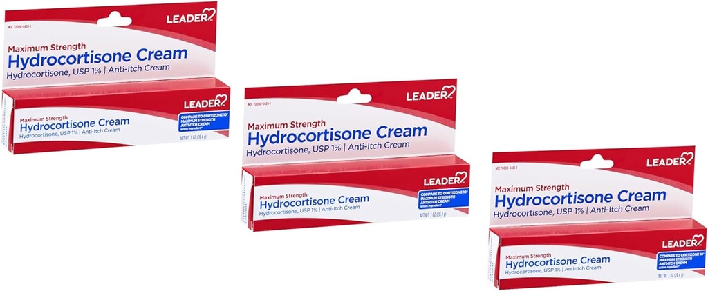 Leader Crème hydrocortisone, Lotion anti-démangeaison pour le psoriasis, Résistance maximale, Crème anti-démangeaison instantanée pour les morses de moustiques, l'eczéma, la dermatite, les infections de la peau et les hémorroïdes, 1 oz (3)