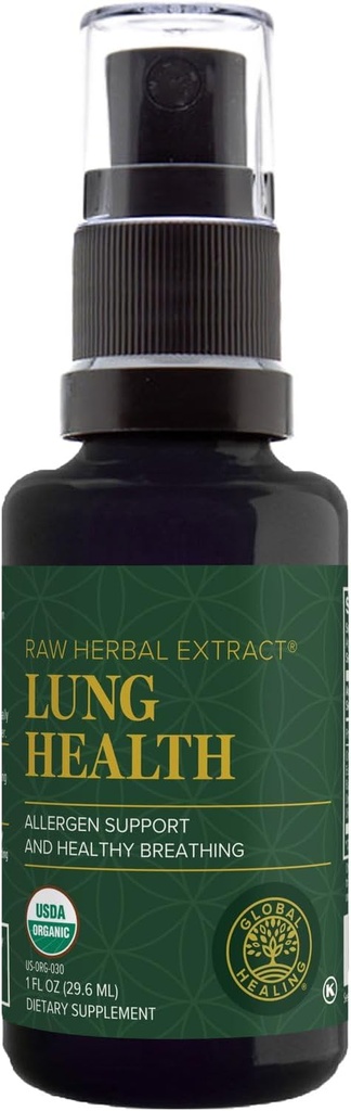 Global Healing Organic Lung Health Supplement - Spray à base de nasal pour le nettoyage pulmonaire, le soutien respiratoire et le soulagement du mucus pour respirer facilement - Allergie normale du nez et défense du sinus - 1 Fl Oz