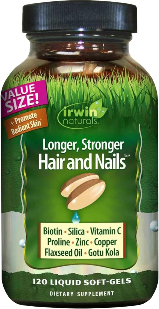 Irwin Naturals plus long, cheveux et ongles plus forts - 120 softgels liquides - favorise la Texture et la force brillantes vibrantes - 60 portions totales