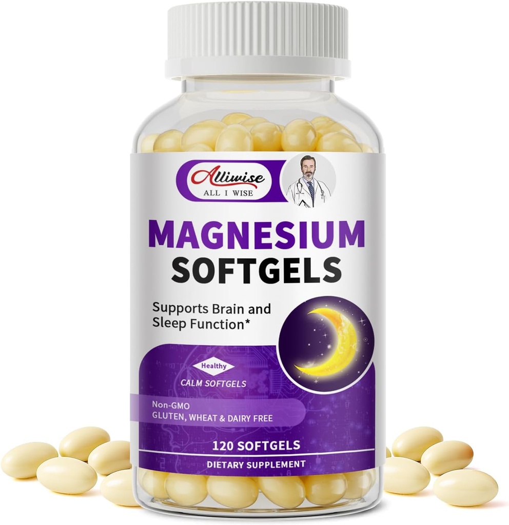Magnésium Glycinate 400mg Softgels,Small, Capsules lisses, Doucement sur l'estomac, avec Vitamine D3 & K2 pour le sommeil, Relax, Muscle, Santé osseuse
