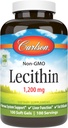 Carlson - Lécithine, non-OGM, 1200 mg, système nerveux et fonction hépatique, lécithine de soja non blanchie, 100 Softgels