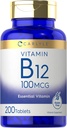 Carlyle Vitamin B12 100mcg | 200 Tablets | Essential Vitamin Supplement | Vegan, Non-GMO, and Gluten Free Formula