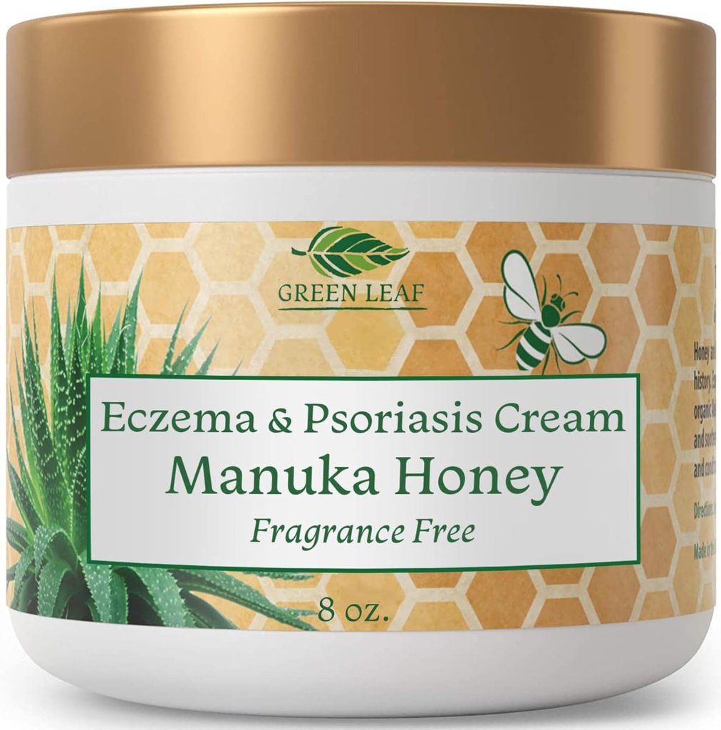 Manuka Miel Eczema crème hydratant Lotion sans fragrance pour le soulagement du psoriasis - Démangeaison, peau sèche Rash onguent - peau apaisante hydratant - corps et crème du visage - Enfants et adultes 8oz