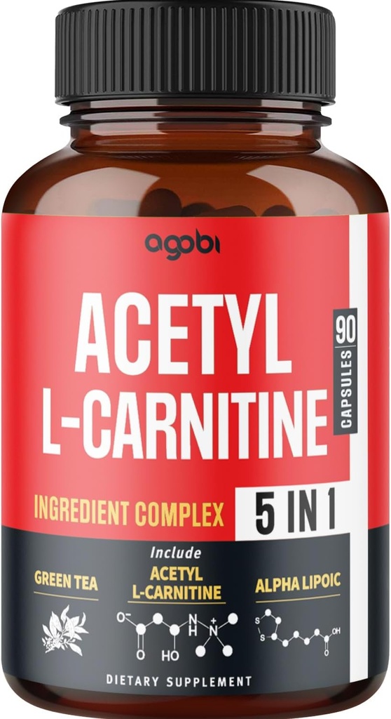 Supplément acétyl L-Carnitine - 2600mg 3 mois - mélangé avec l'acide alpha lipoïque, le thé vert, le café vert et les cétones framboises - Mémoire et soutien de la santé du cerveau, non-OGM - 90 Capsules Vegan
