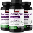 FACTEUR DE FORCE Somnapure Recovery Muscle Aide au sommeil pour les adultes avec la mélatonine 5mg, Saint Basilic et L-Theanine, Supplément pour le soutien du sommeil, soulagement de la douleur musculaire, et récupération des muscles, 180capsules, 3-pack