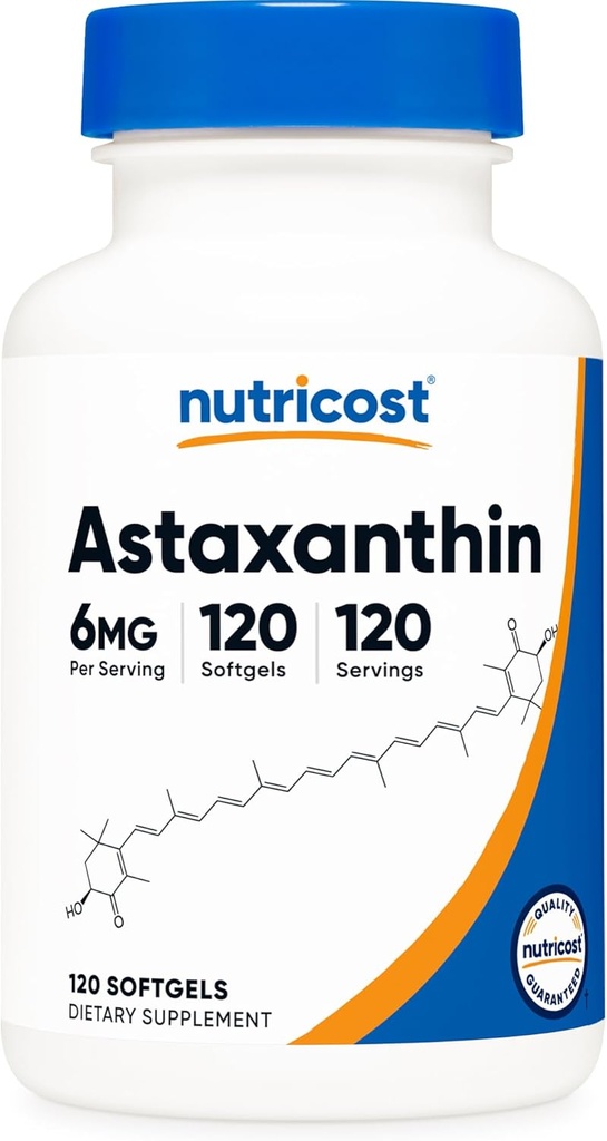 Nutricost Astaxanthin 6mg, sans OGM et sans gluten, 120 Softgels (4 mois d'approvisionnement)