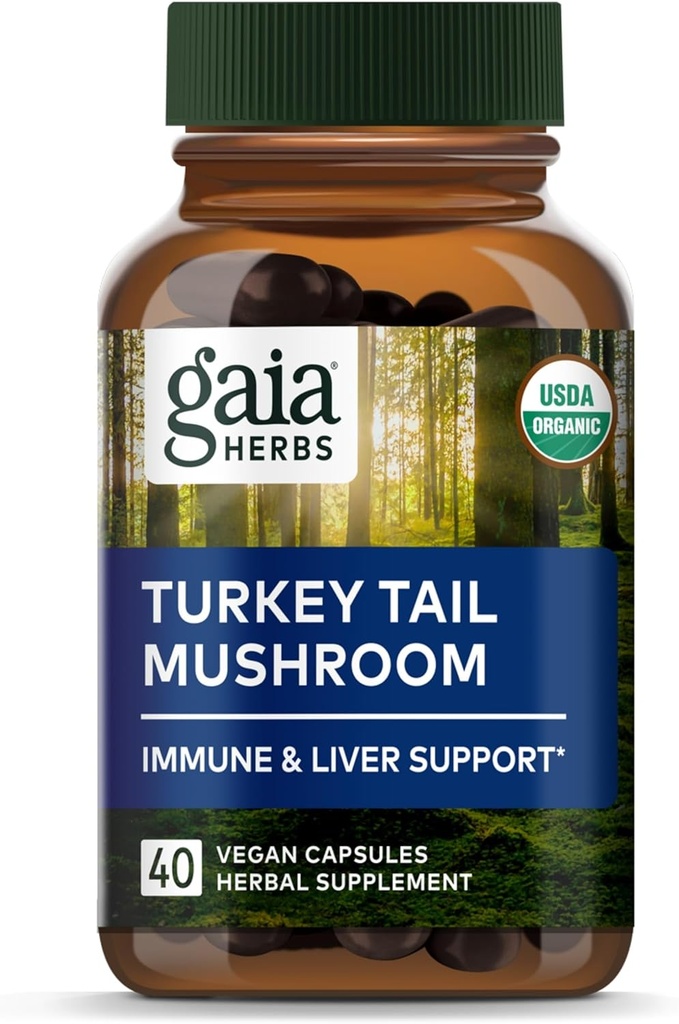 Gaia Herbes Turkey Tail Mushroom - Supplément de soutien immunitaire pour aider à maintenir la santé du foie - avec la dinde biologique Tail Mushroom Fruiting Body Extract - 40 Capsules Vegan
