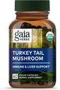 Gaia Herbes Turkey Tail Mushroom - Supplément de soutien immunitaire pour aider à maintenir la santé du foie - avec la dinde biologique Tail Mushroom Fruiting Body Extract - 40 Capsules Vegan