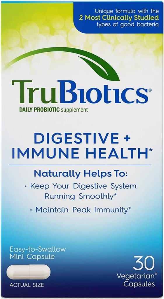 TruBiotics Daily Probiotics, 30 Capsules - Sans gluten, Sans soja Digestion + Supplément de soutien de santé immunitaire pour les hommes et les femmes (Nouveau look)
