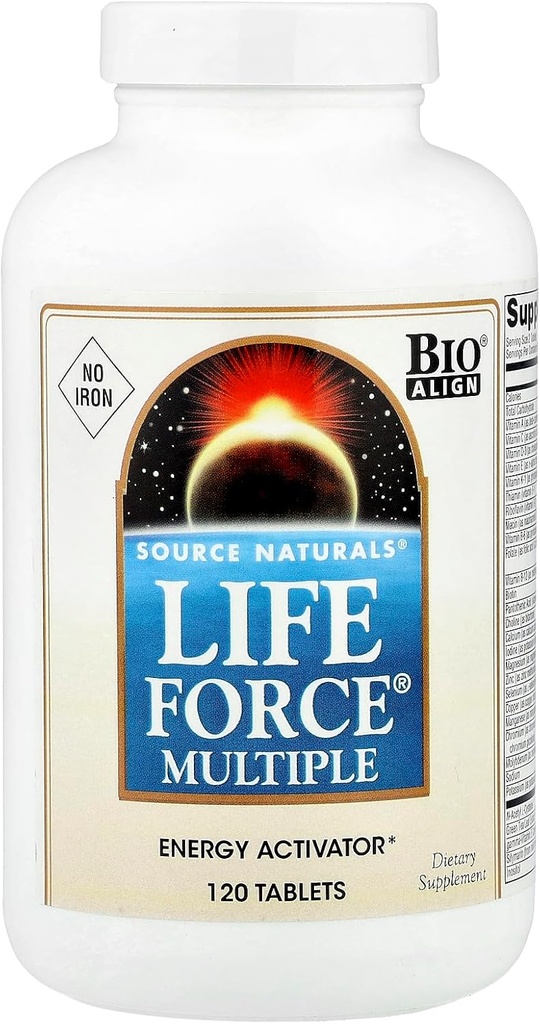 Source Naturals Life Force Multiple Iron Free Daily Multivitamine High Potency Vitamines essentielles, minéraux, antioxydants et nutriments - Energy & Immune Boost - 120 Capsules