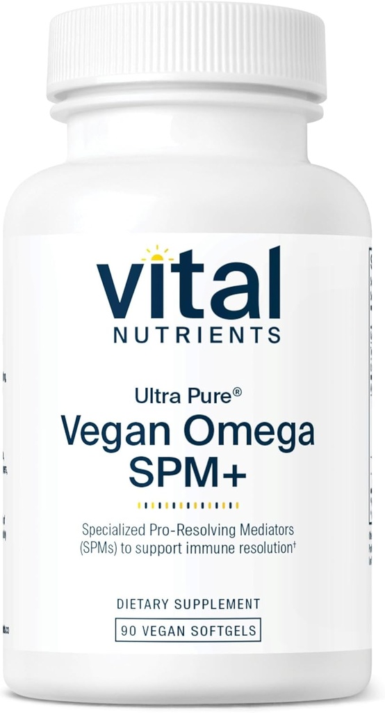 Nutriments vitaux Ultra Pure® Vegan Omega SPM+-SPM Supplément Omega-3 pour les médiateurs spécialisés en résolution pro (SPM) végans SPM+-SPM*-Gluten, laiterie, sans soja, sans OGM 90 mini softgels