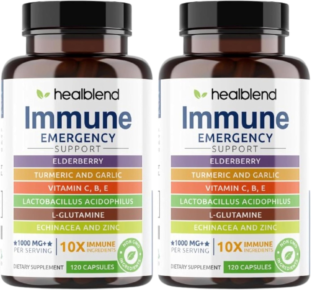 booster de supplément de soutien immunitaire 10 en 1 avec Elderberry, Zinc, Echinacea, Turmeric, Lactobacillus Acidophilus, pour adultes (2 Pack)