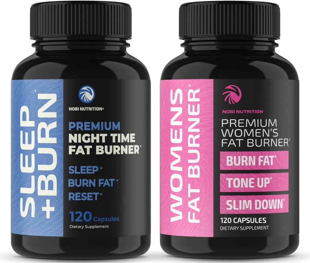 Nobi Nutrition Day and Night Time Fat Burner Bundle for Women | 24/7 Weight Loss with Thermogenic Raspberry Ketones | Appetite Suppressant, Metabolism Booster, and Belly Fat Reducer | 120 Count Each
