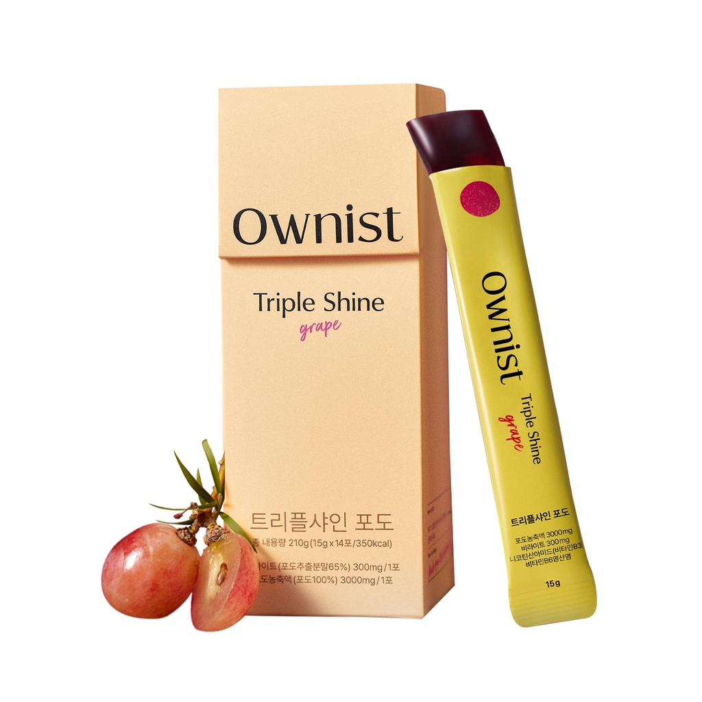 Owist Triple Shine Grape Jelly on-the-Go - Cibles taches foncées et brillance de la peau, contient BelightTM, vitamines B, C - 14 Stick Packs