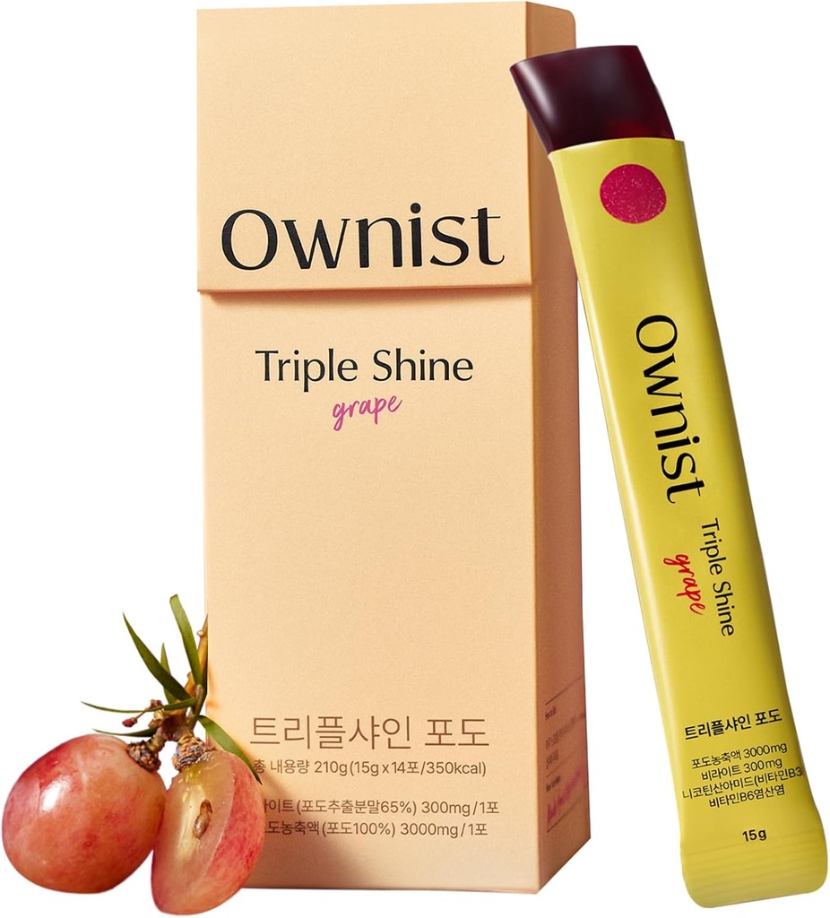 Owist Triple Shine Grape Jelly on-the-Go - Cibles taches foncées et brillance de la peau, contient BelightTM, vitamines B, C - 14 Stick Packs