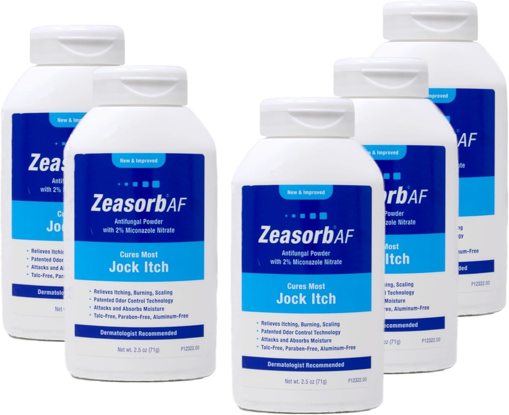 Zeasorb AF poudre antifongique avec 2% de nitrate de Miconazole, cicatrisation la plus jock démangeaison, 2,5 oz (paquet de 5)