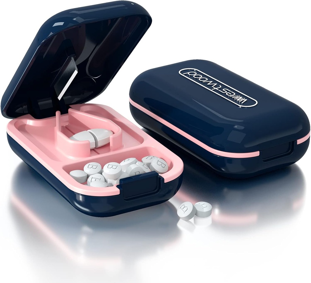 Cutter à pilules, Splitter à pilules pour la coupe de petites pilules ou de grandes pilules dans la moitié, Pilules, Vitamines, Comprimés, Lame en acier inoxydable, Travel Sized (Pill Cutter, Blue)