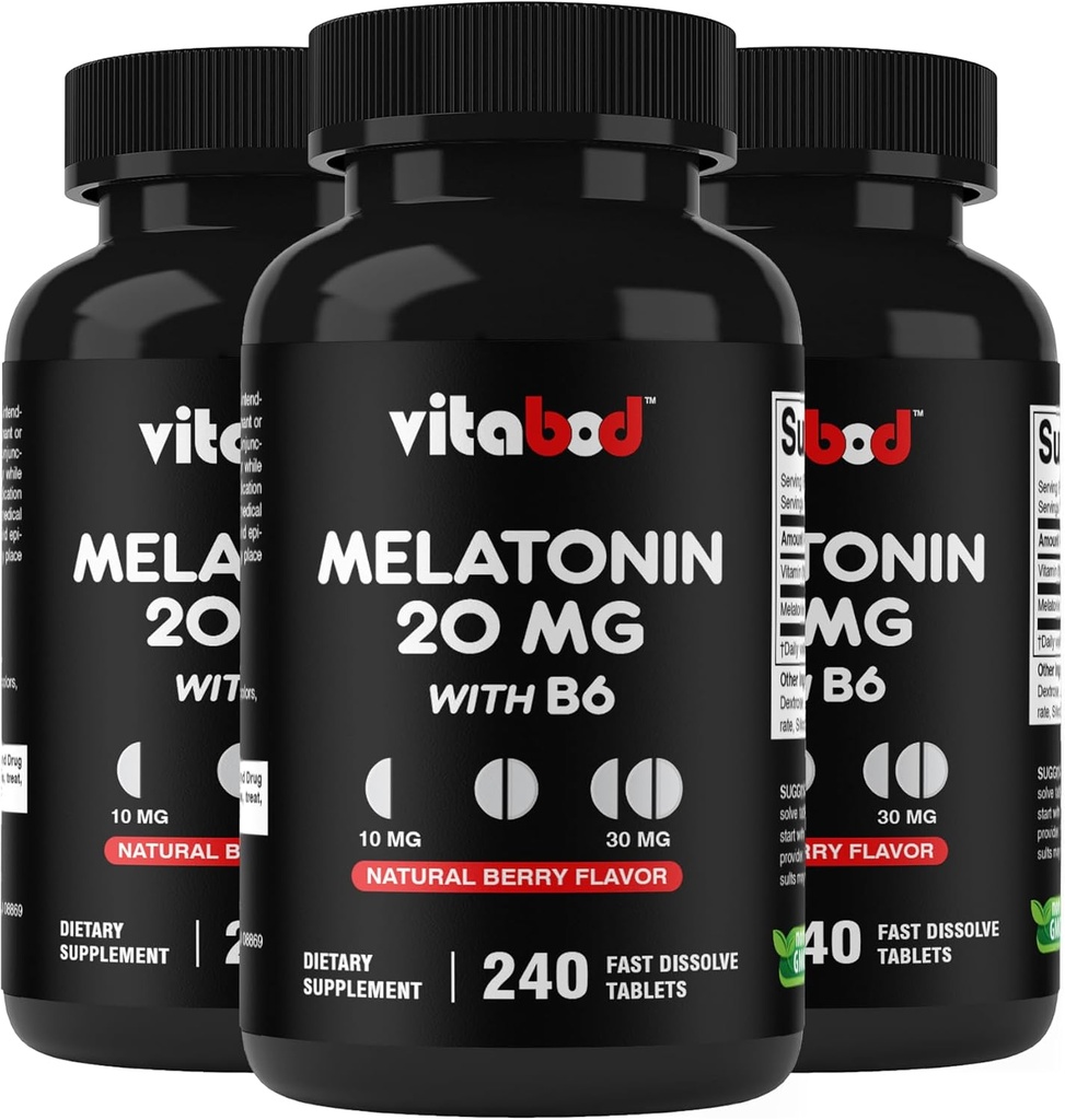 Melatonine 20 mg - 240 comprimés à solution rapide - Sans médicament - Arôme de baie naturelle - Végétarien, non-OGM, sans gluten 240 Compte (paquet de 3)