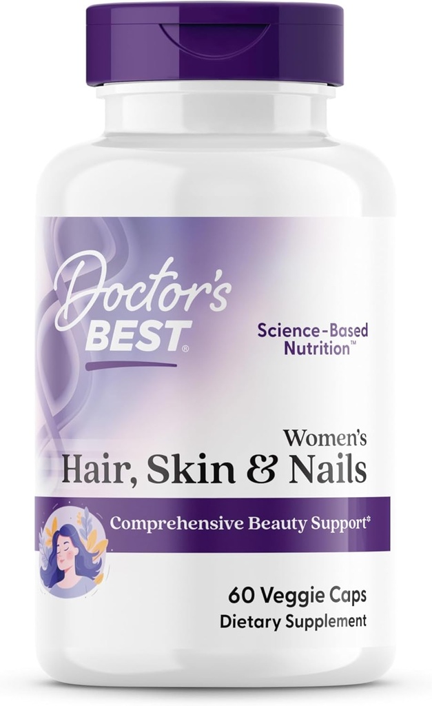 Doctor's Best Womens Hair, Skin & Nails with OptiMSM + KeraGLO, Comprehensive Beauty Support, Non-GMO, Gluten Free 60 Veggie Caps