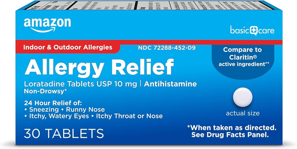 Amazon Basic Care Allergy Relief Loratadine Tablets 10 mg, 30 Count (Packaging may vary)