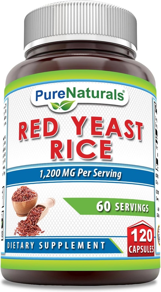 Pure Naturals Red Yeast Rice 1200 Mg par portion, 120 Capsules Supplément.