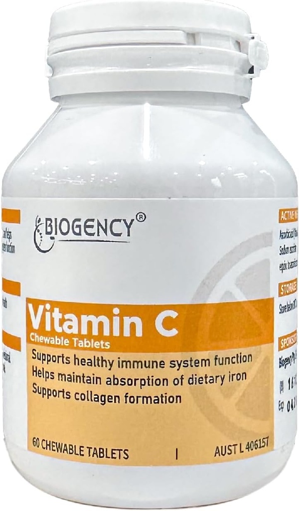 60 Comprimé Vegan Food Vitamine C Supplément à croquer - Acide ascorbique antioxydant organique absorbant améliore l'immunité de la peau - sans gluten pour les adultes et les enfants, 1 emballage