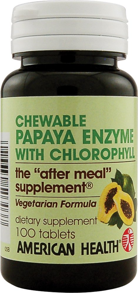 American Health Papaya Enzyme avec la chlorophylle - 100 comprimés à croquer - Promotion de l'absorption nutritive - Non-OGM, végétalien, sans gluten - 33 portions