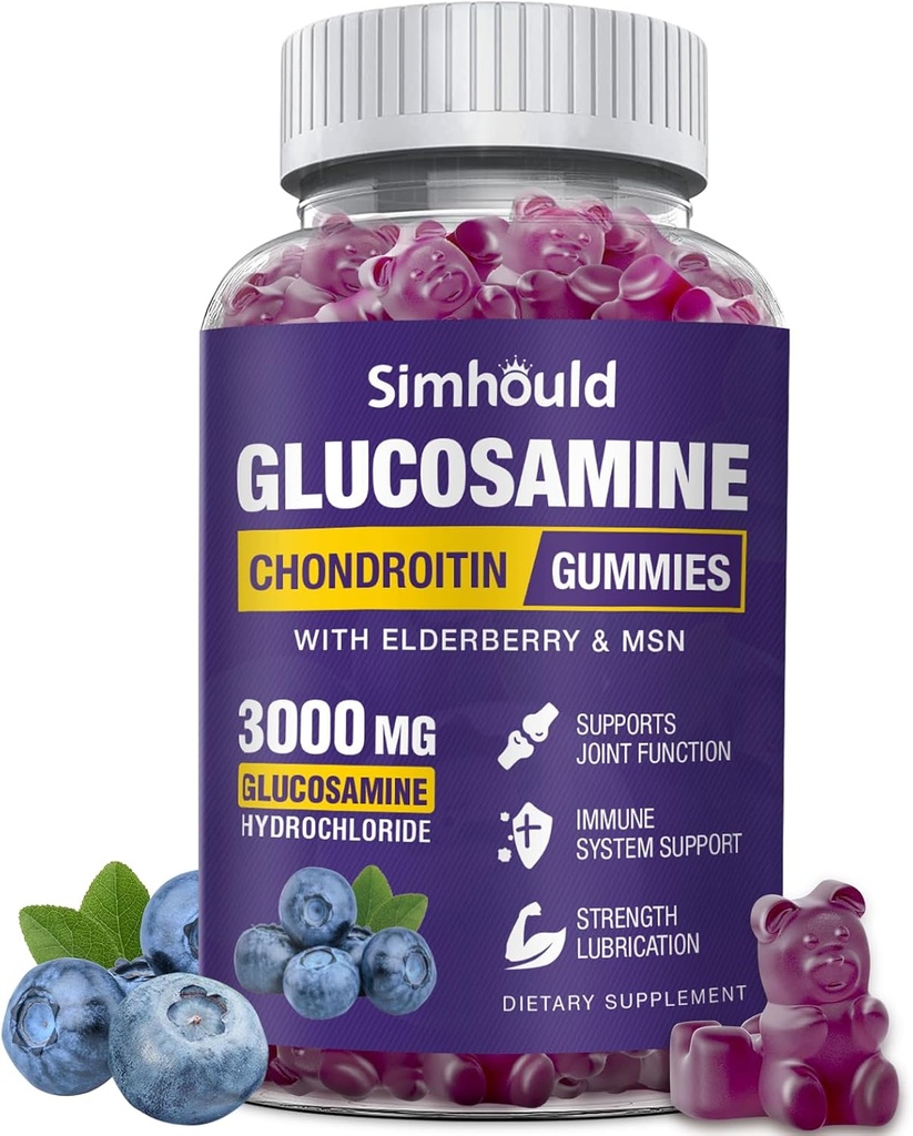 Glucosamine Chondroïtine Gommy - 3000MG Supplément de soutien articulaire extra-fort avec MSM & Elderberry, Flexibilité, Antioxydant Immune Gommy Support pour adultes, hommes et femmes