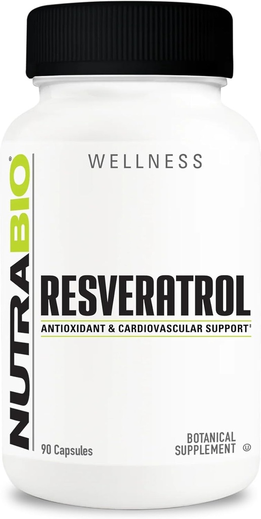 Supplément NutraBio Resveratrol, 500mg - Antioxydant naturel pour aider à combattre les radicaux libres et soutenir le vieillissement en santé, 90 Capsules