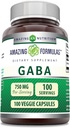 Formules étonnantes Supplément GABA $ 750 Mg par service $ 100 Capsules de légumes $ Non-GMO $ Sans gluten $ Fabriqué aux États-Unis $ Idéal pour les végétariens