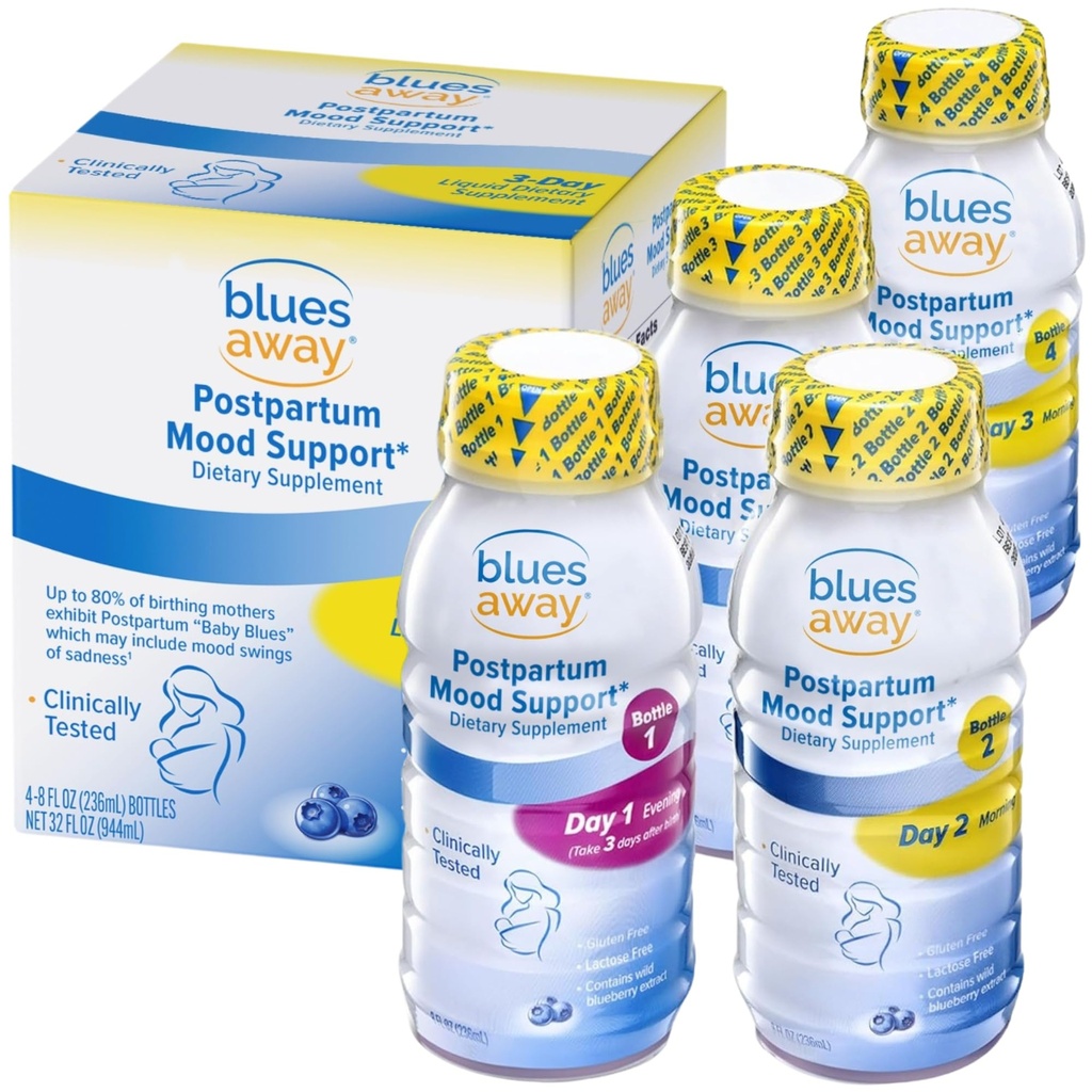 Blues Away Postpartum Mood Support Drink - Allaitement Friendly Hormone Balance postnatale pour les femmes - 3 jours Liquid Dietary Stress Support Shake [4 bouteilles]