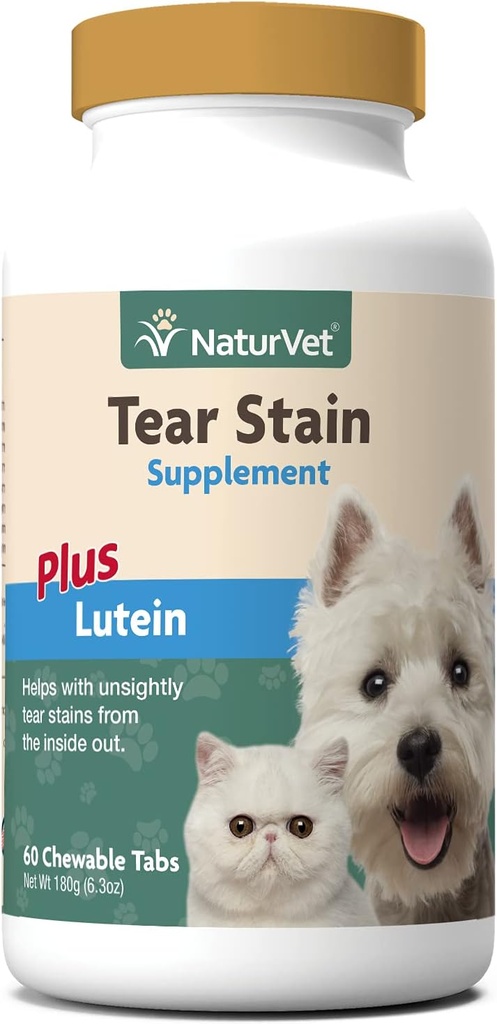 NaturVet - Tôles de Tear Plus Lutein - Élimine les étamines de Tear Insightly - Enhanced with Cranberry Extract, Calcium Ascorbate & Oregon Grape Root - for Dogs & Cats - 60 comprimés