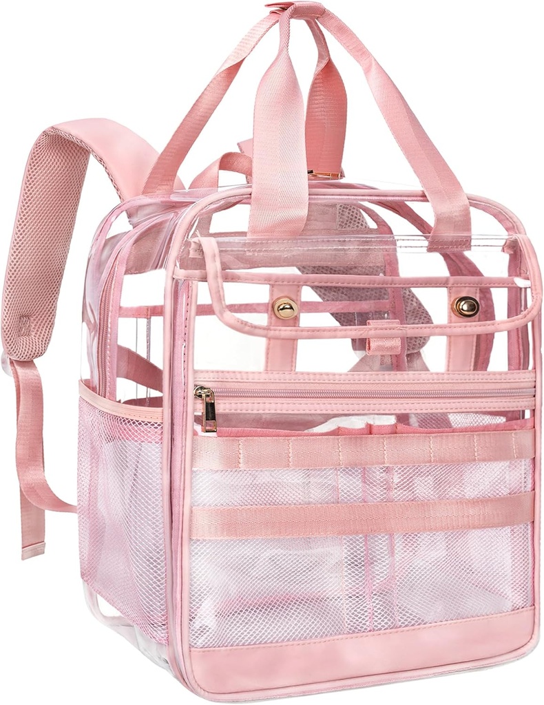 Sac à dos transparent en PVC transparent transparent transparent, grand pratique multi-poches pour le travail, Voyage (Pink)