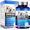Omega-3 Huile de poisson pour chiens, Omega 3 Huile de poisson avec l'EPA et DHA soutient les chiens Allergies saisonnières Relief, Boosts fonction immunitaire, Démangeaison de la peau et de promouvoir la santé du manteau, suppléments pour animaux - 120 gels doux