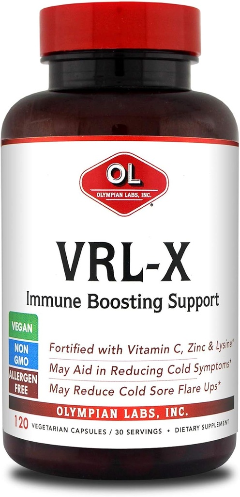 Olympians Labs VRL-X Support immunitaire avancé, vitamine C, zinc et lysine, mai aide au soulagement des plaies froides, 120 capsules