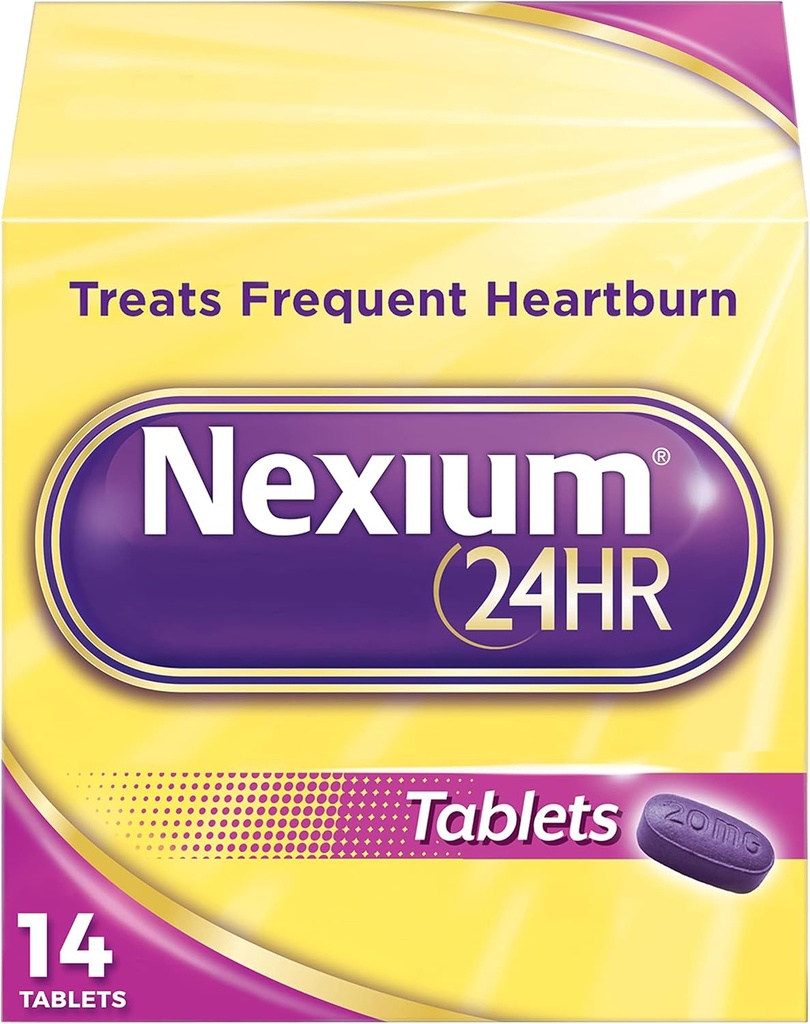 Nexium 24HR Retard de libération Comprimés de soulagement des brûlures d'estomac, Esoméprazole Réducteur d'acide magnésium, 20 mg, 14 Compte