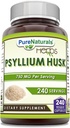 Pure Naturals Psyllium Husk Supplement de 750 Mg par Serving, 240 Capsules Veggie, non-OGM, sans gluten, fabriqués aux États-Unis