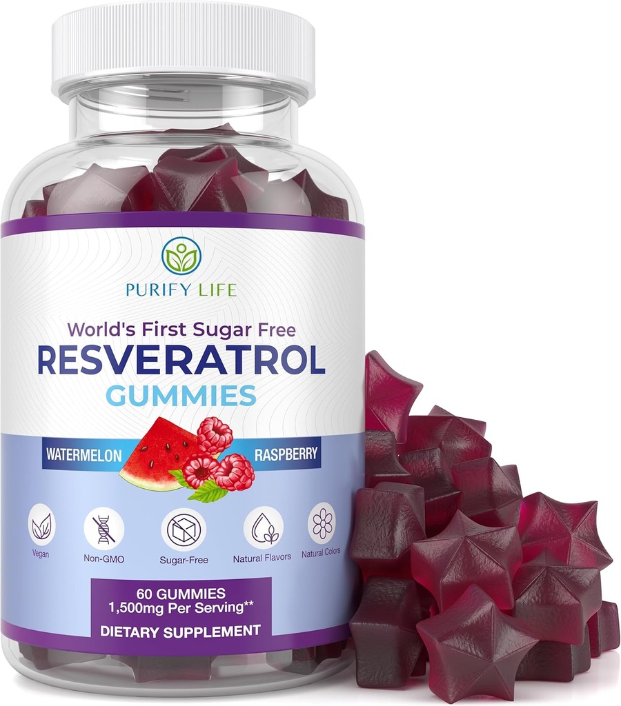 Résvératrol sans sucre Gummies - Potent Anti-Aging Antioxydant - Supplément Resvératrol pour soutenir la santé digestive et immunitaire - Herbe naturelle pour la croissance cellulaire et la réparation - Easy Chewable NMN Alternative
