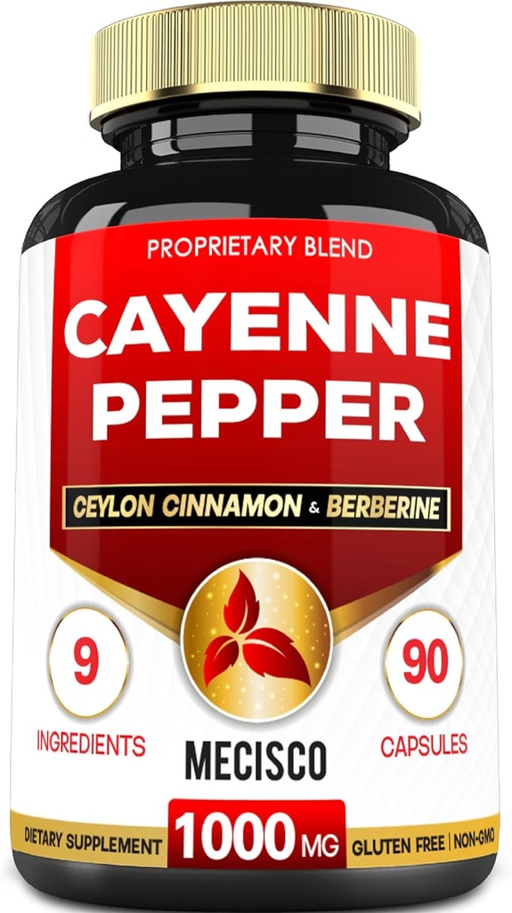 Cayenne Pepper Suppléments avec racine curcumine curcumine curcuma, Berberine HCl, Ceylan Cinnamon Bark & More - 90 Capsules - Soutien Digestion santé, système immunitaire et équilibre corporel