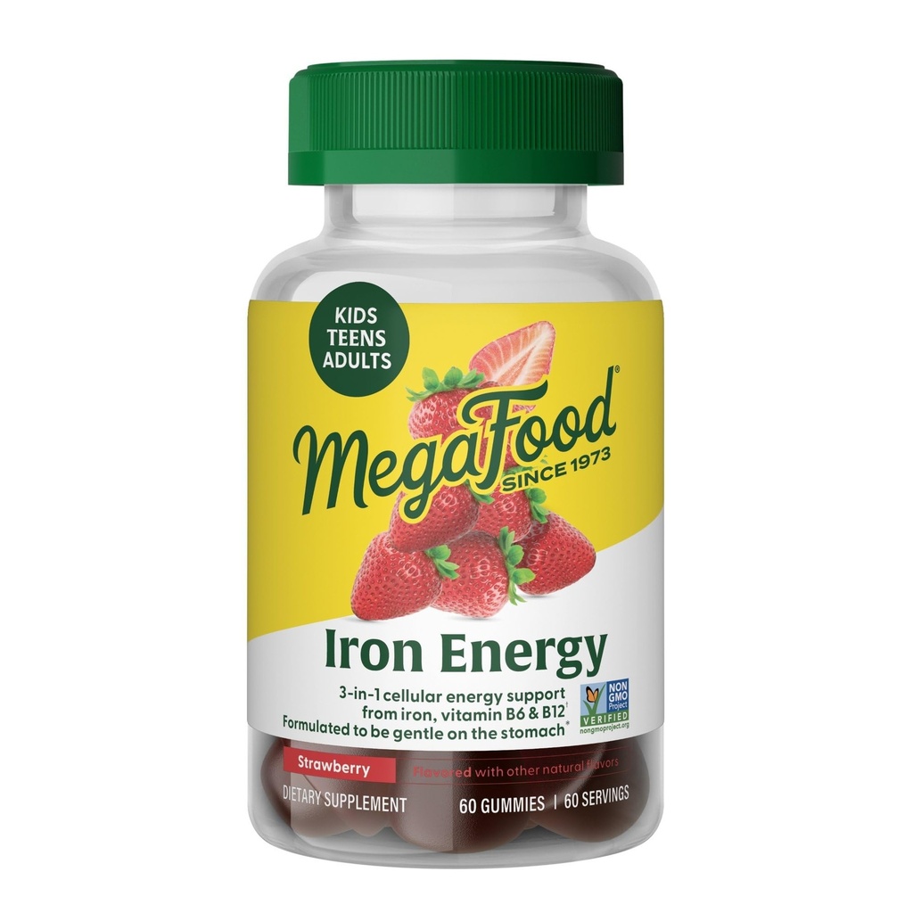 Megafood Iron Energy Gummies, supplément de fer pour les femmes, les hommes, les adolescents et les enfants avec vitamine B12 et B6, vitamines, de The Makers of Blood Builder Supplement, Fraise Flavor, 60 Comte