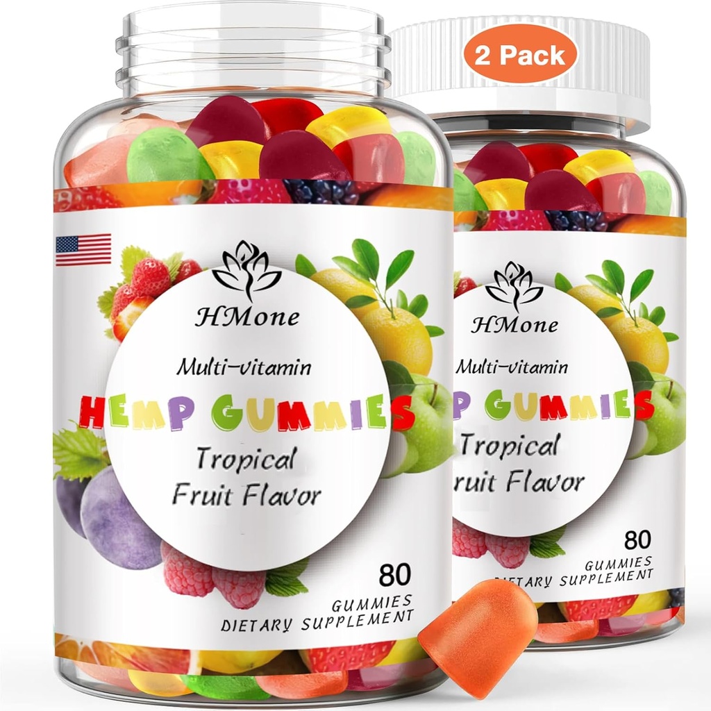 2 Packs Organic Hemp Gummies Extra Strengthen High Potency with Pure Hemp Oil Extract Vegan Edible Bear Candy - Non-GMO, Vegan, Low Sugar