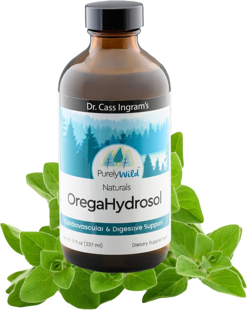 PURELY WILD OregaHydrosol du Dr Cass Ingram - Jus d'origan méditerranéen sauvage pour la santé immunitaire, respiratoire et digestive - Non OGM sauvage - Essence pure distillée à la vapeur (8 fl oz)