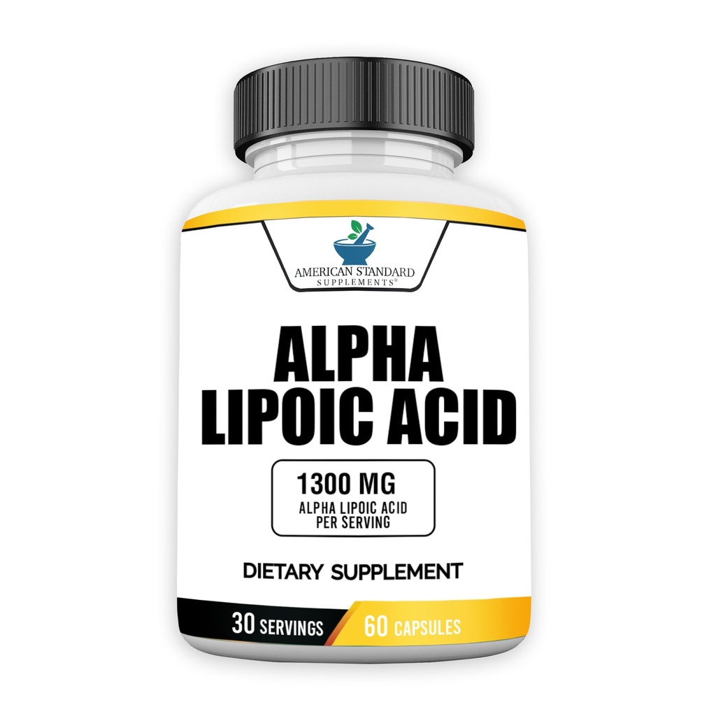 American Standard Suppléments Acide alpha lipoïque 1300mg par portion - végétalien, sans gluten, non-OGM, 60 capsules, 30 portions