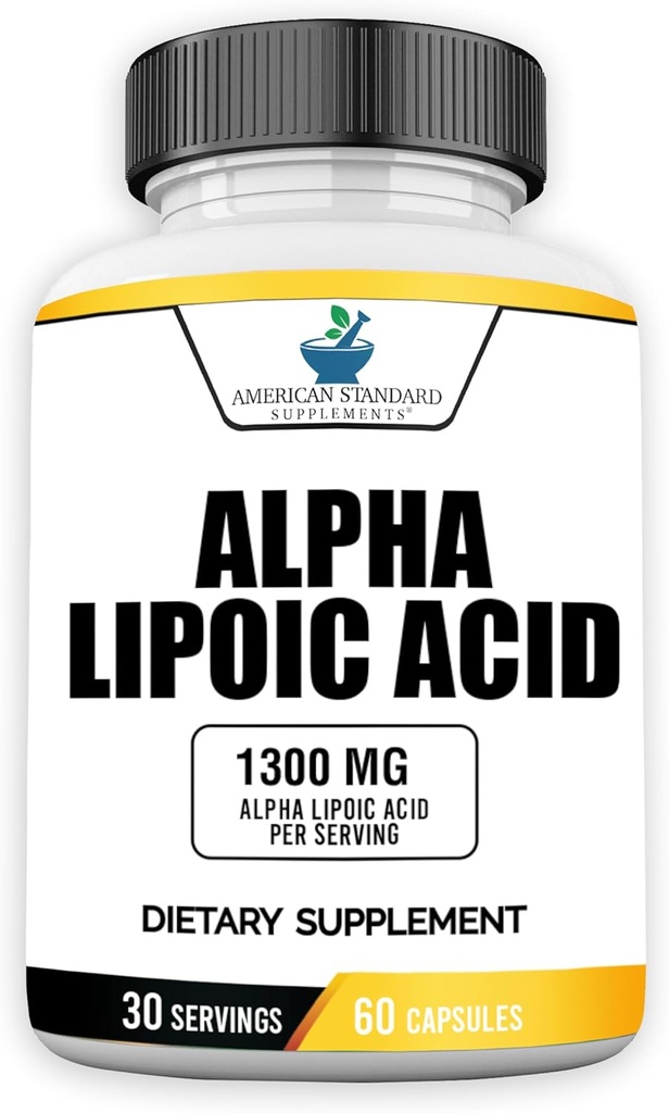 American Standard Suppléments Acide alpha lipoïque 1300mg par portion - végétalien, sans gluten, non-OGM, 60 capsules, 30 portions